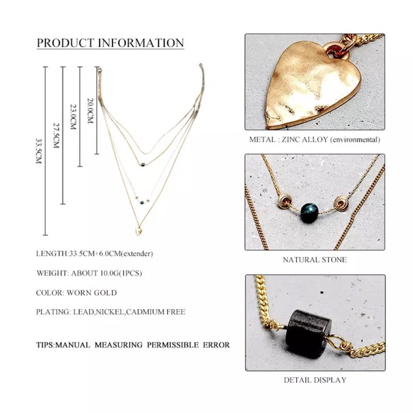 Layered Stone Bead and Heart Gold Pendant Necklace - Picture 3 of 8